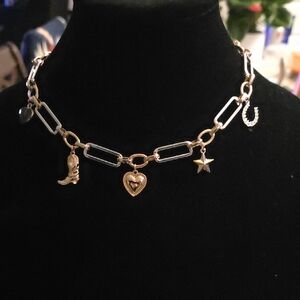 Gold Charm Necklace with Heart and Star Accents